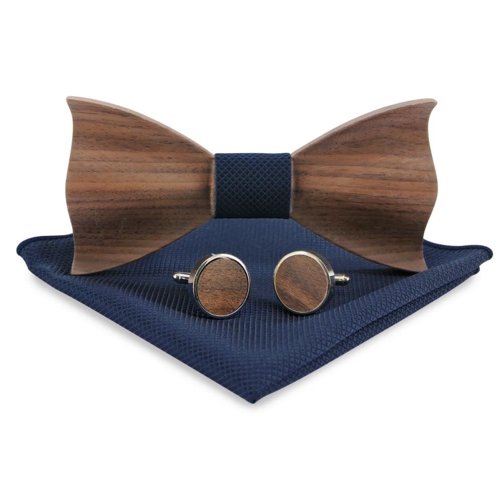 Wooden bowtie gift set Trendy navy blue - 1