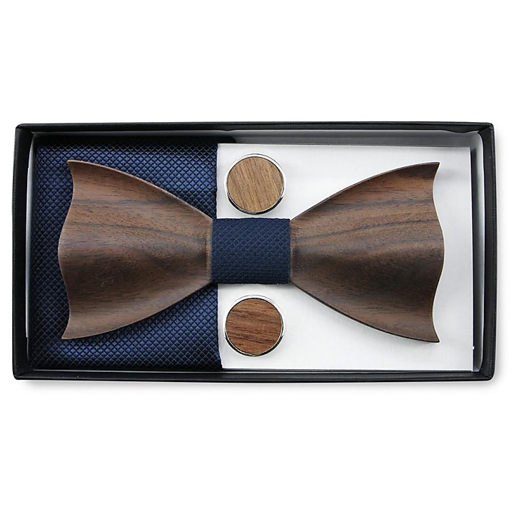 Wooden bowtie gift set Trendy navy blue