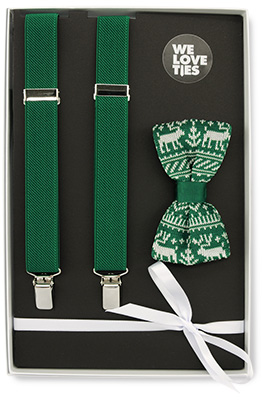 Gift set suspenders Rudolph reindeer green