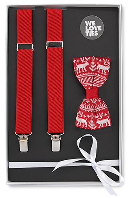 Gift set suspenders Rudolph reindeer red
